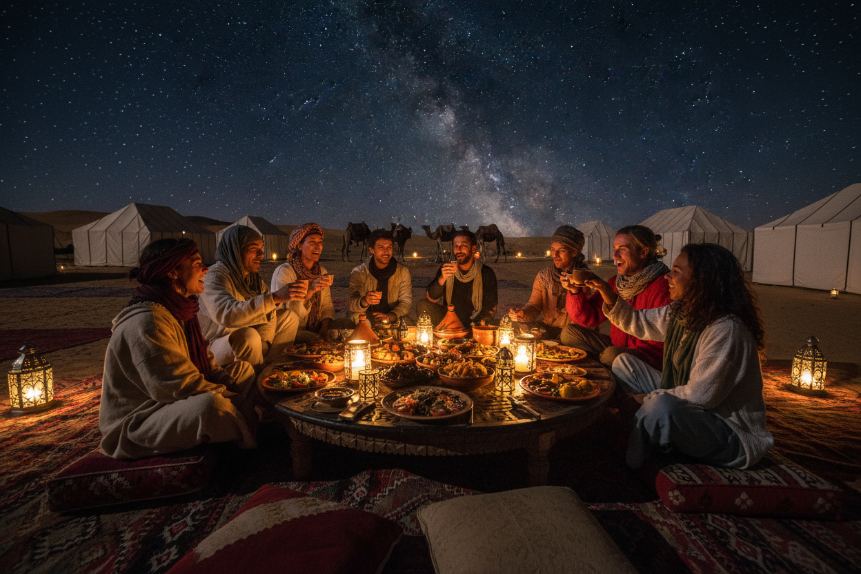 Cena bajo las estrellas en Agafay