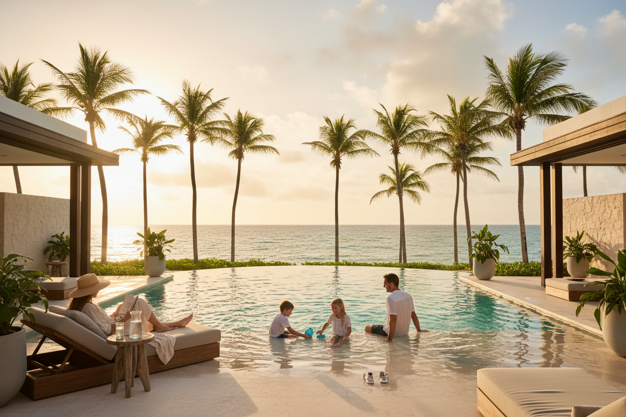 Familia relajada en resort Caribe