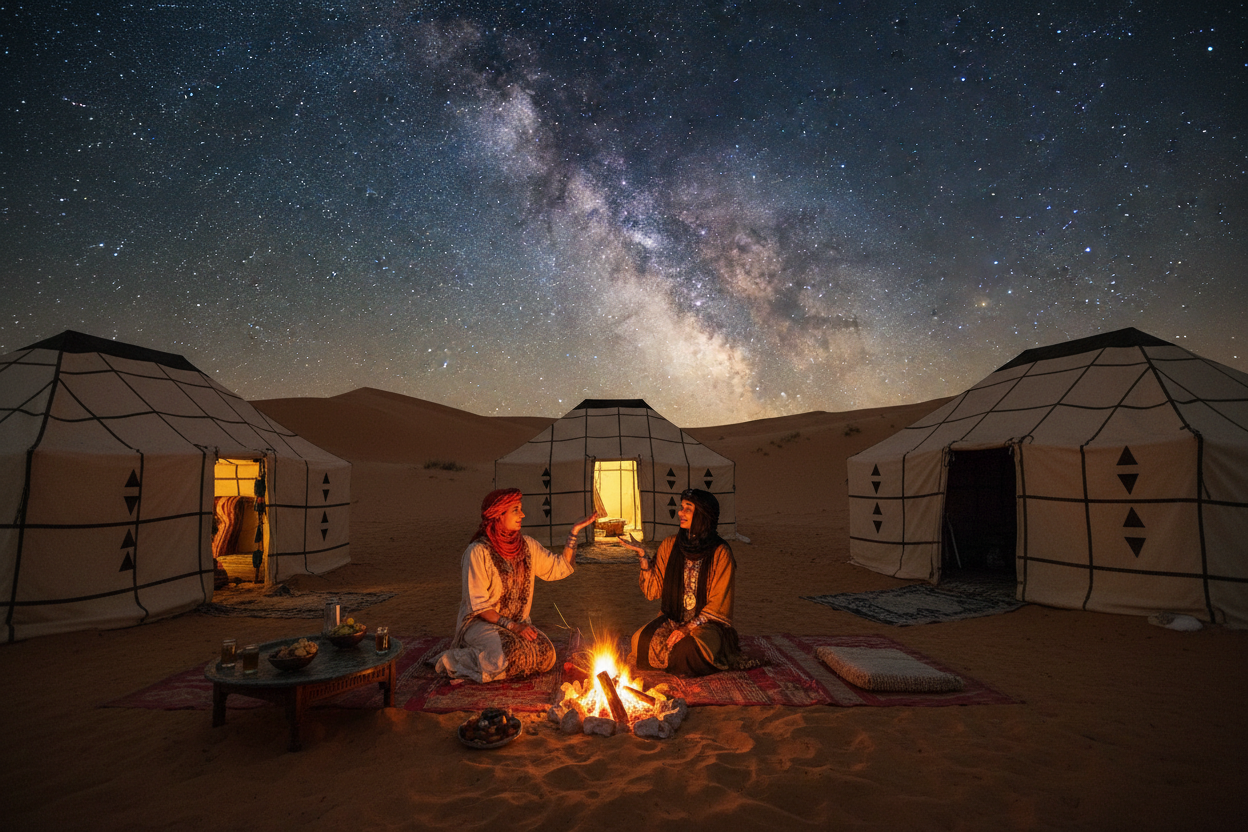 Noche en jaimas bereberes bajo las estrellas del Sahara