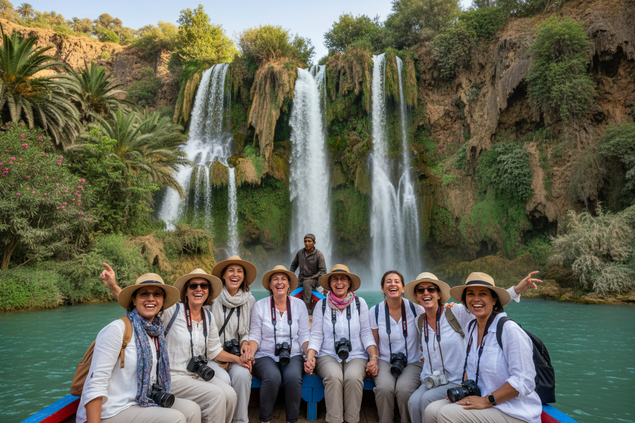 Mujeres viajeras en las Cascadas de Ouzoud Marruecos