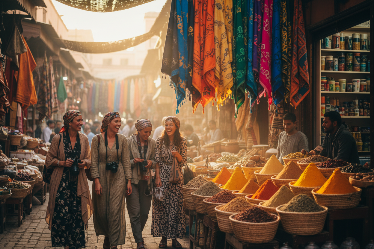 Mujeres viajeras explorando la Medina de Marrakech
