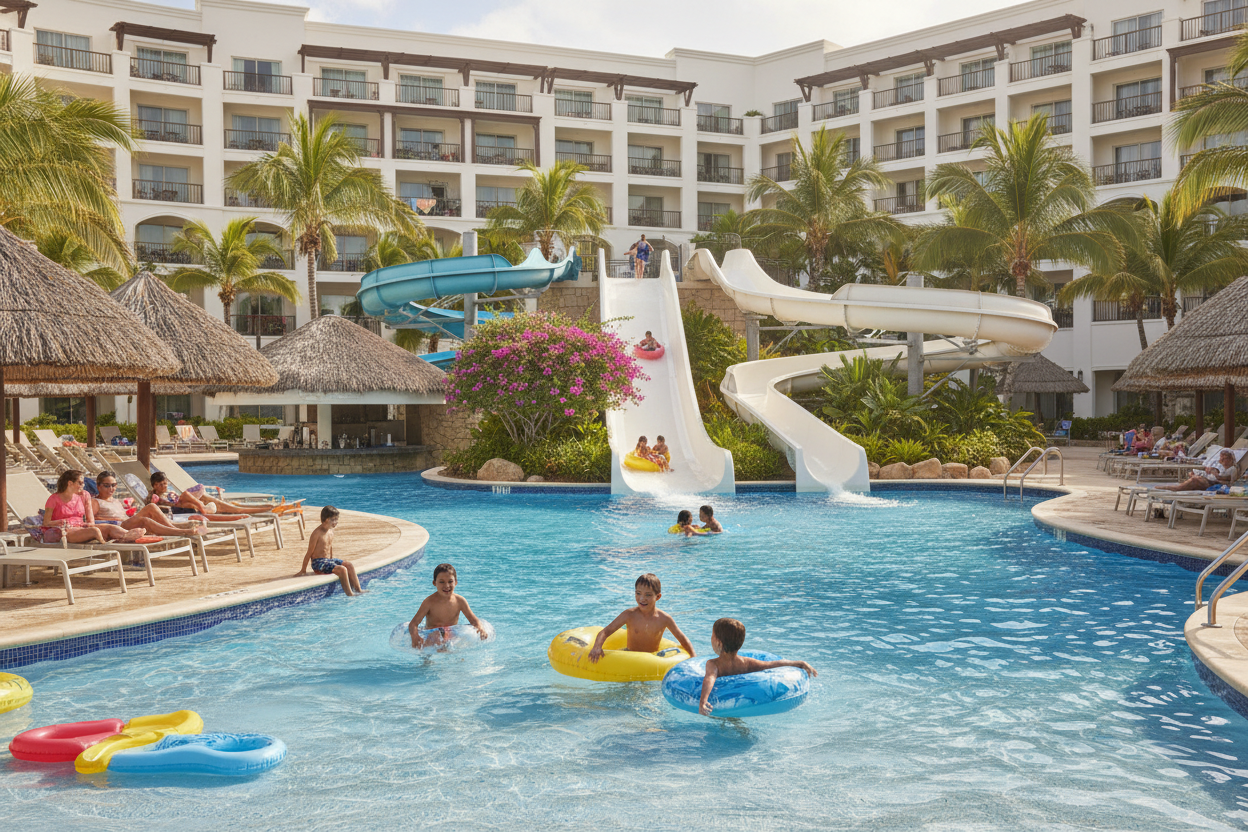 Resort con toboganes y parque acuático
