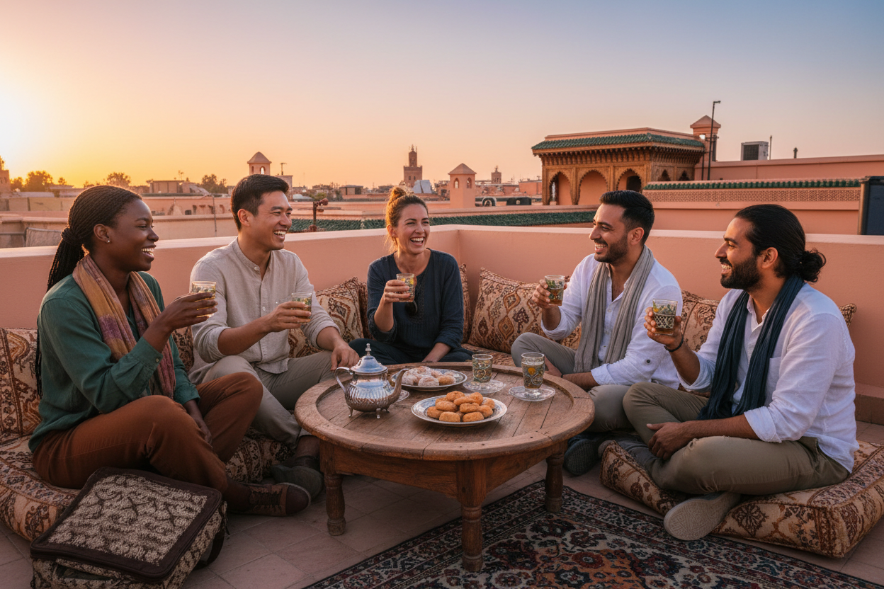 Tomando té juntos en Marrakech